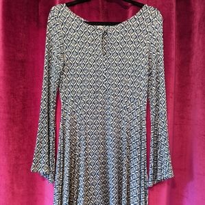 Xhileration Teal Bell Sleeve Hippie Mod Dress